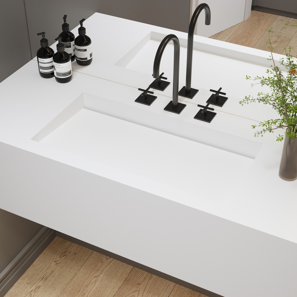 Sagitta Deep Corian Single Wall-Hung Washbasin Glacier White Side View