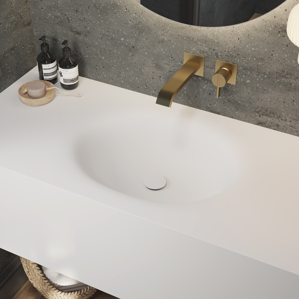 Delta Deep Corian Single Wall-Hung Washbasin Glacier White Side View