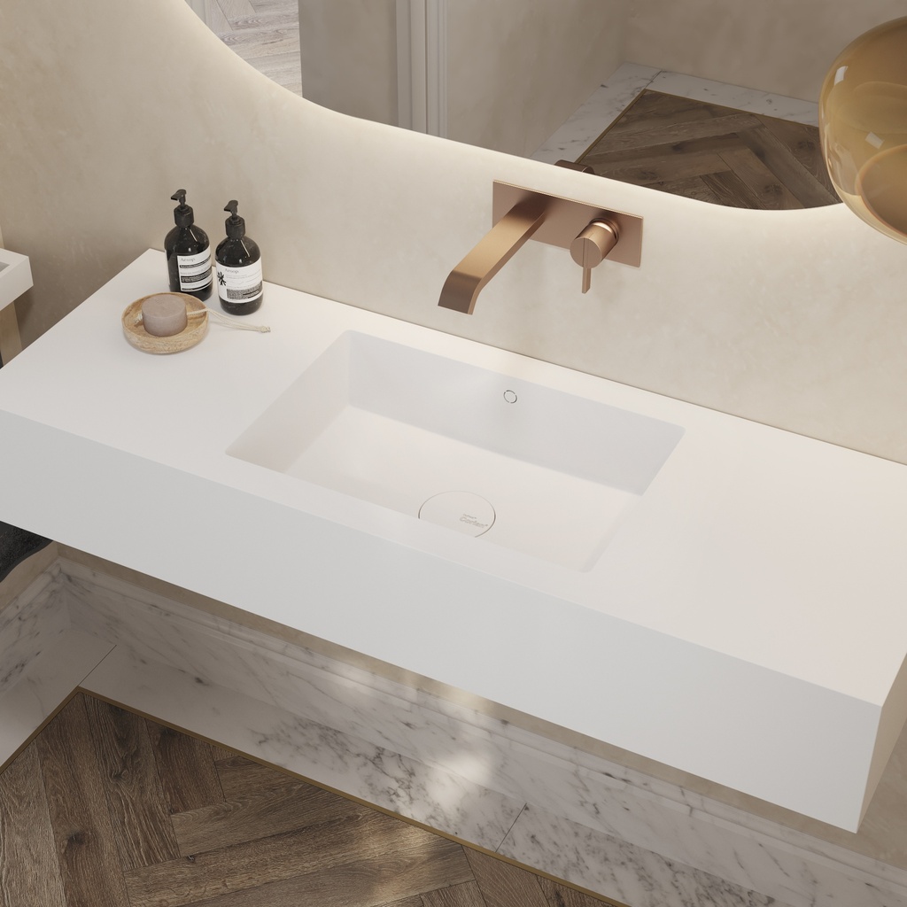 Energy Deep Corian Single Wall-Hung Washbasin Glacier White Side View