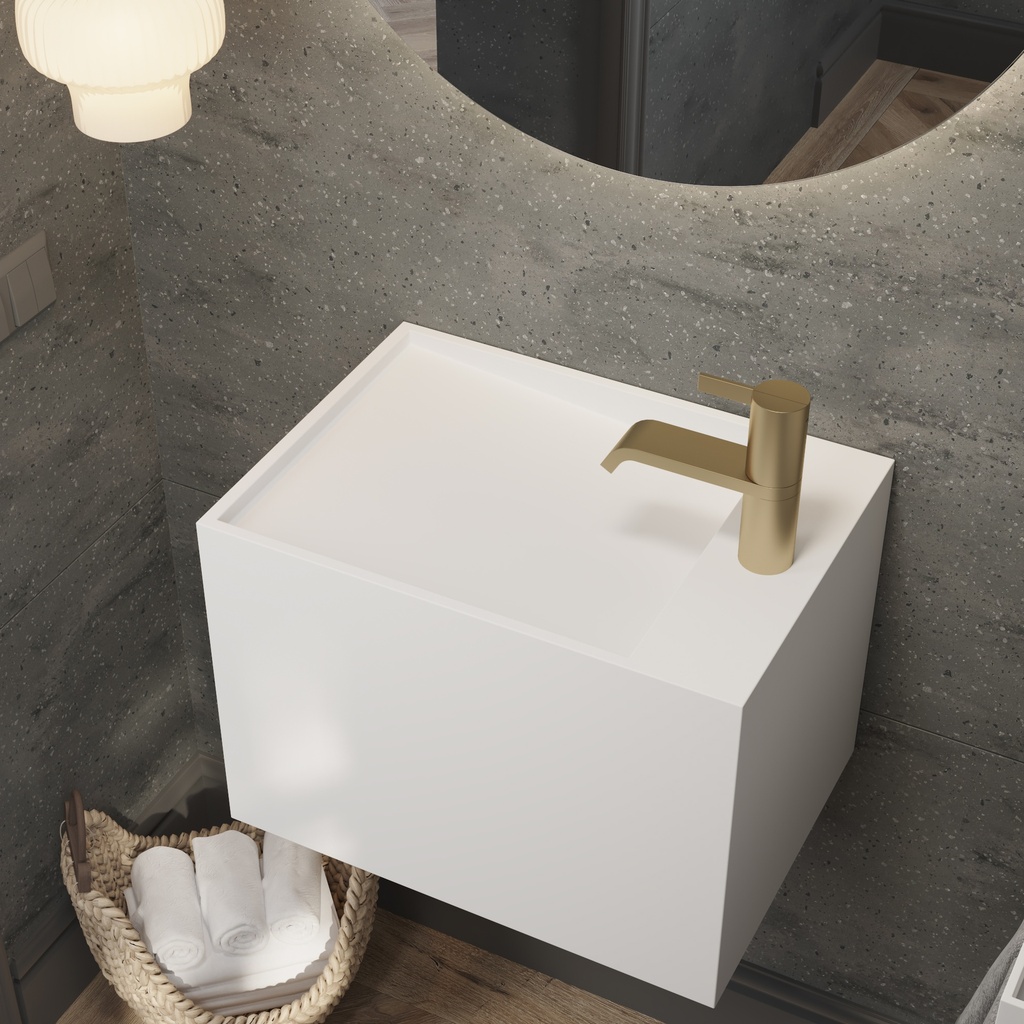 Perseus Deep Mini Corian Wall hung Washbasin Glacier White Corian Side