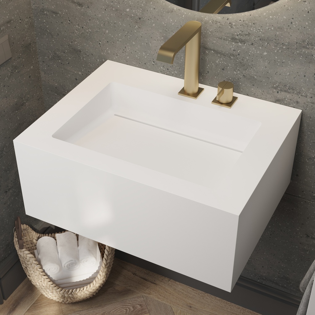 Aquila Deep Mini Corian Wall hung Washbasin Glacier White Corian Side