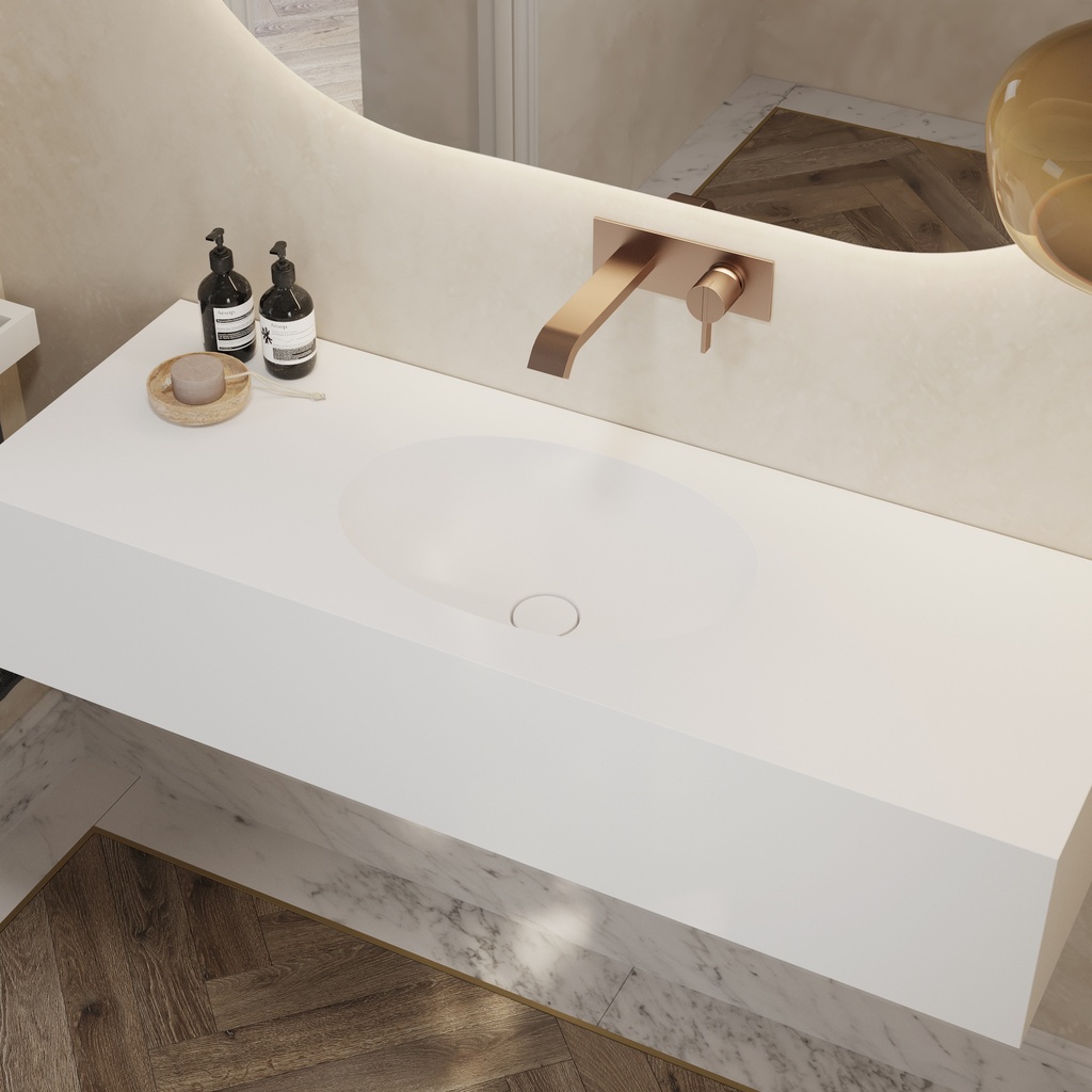 Ara Deep Corian Single Wall-Hung Washbasin Glacier White Side View