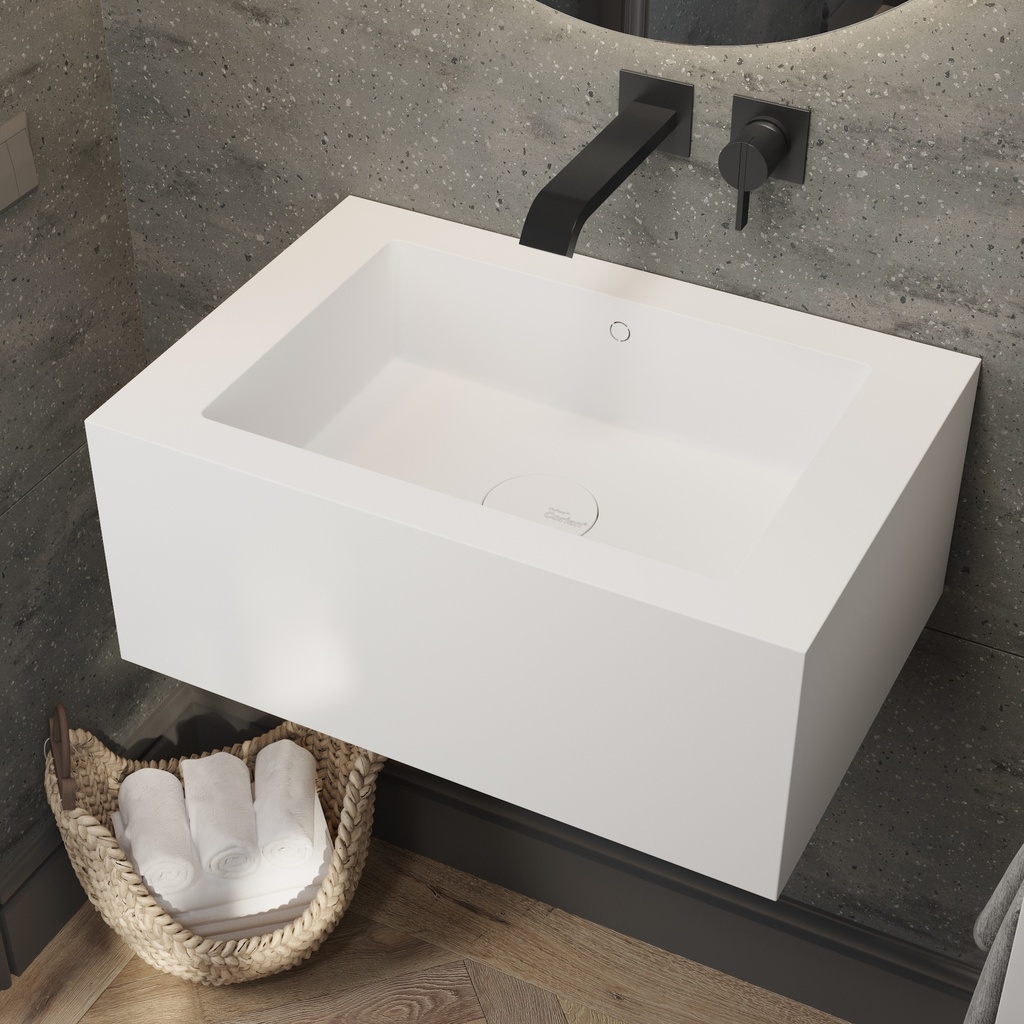 Energy Deep Mini Corian Wall hung Washbasin Glacier White Corian Side