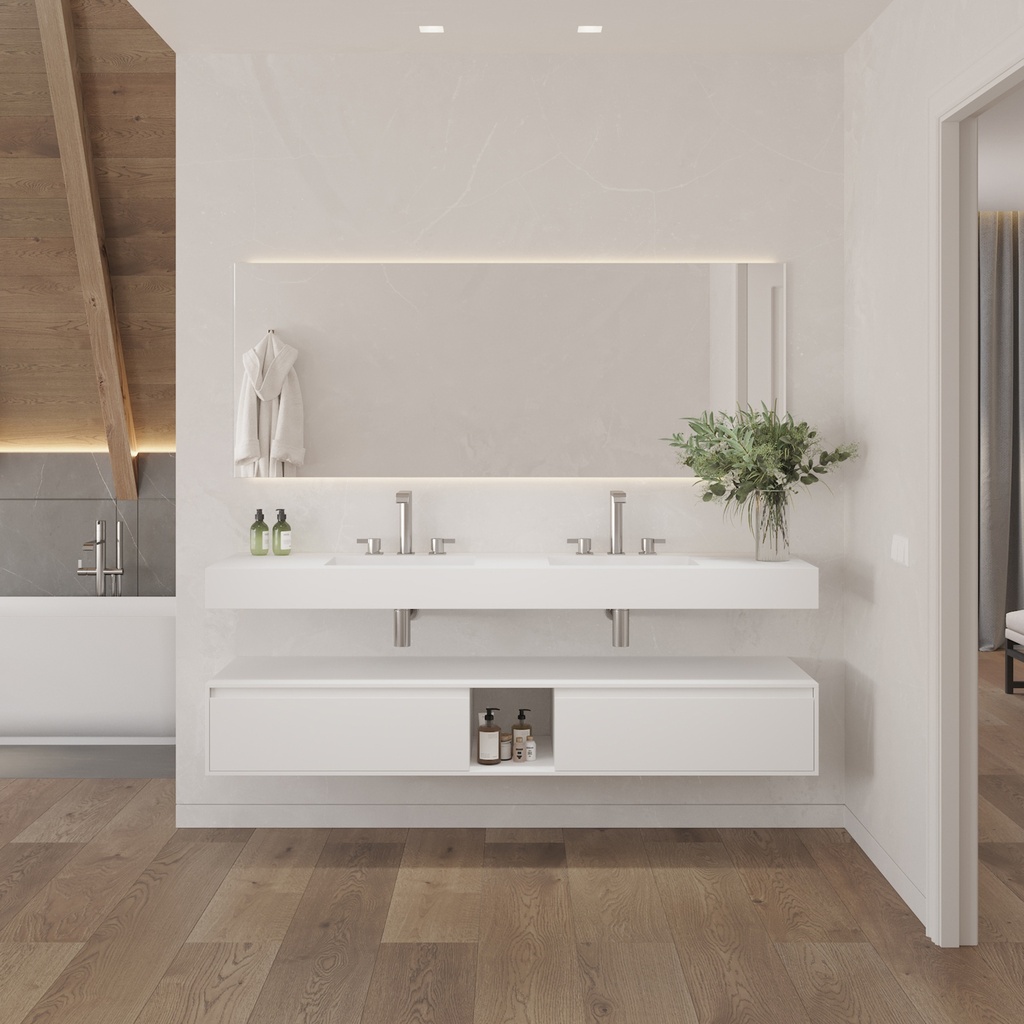 Pegasus Slim Corian Double Wall-Hung Washbasin Glacier White Front View