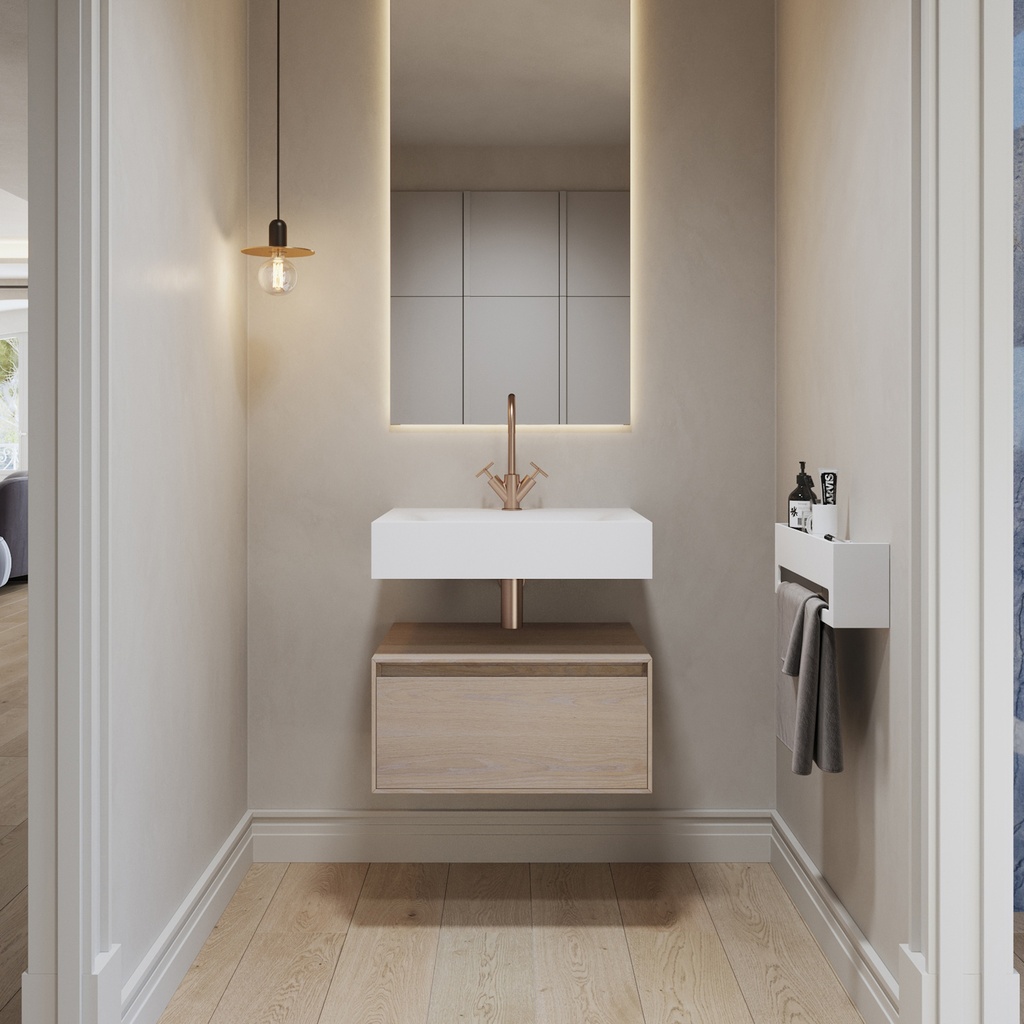 Corvus Slim Mini Corian Wall hung Washbasin Glacier White Corian Front
