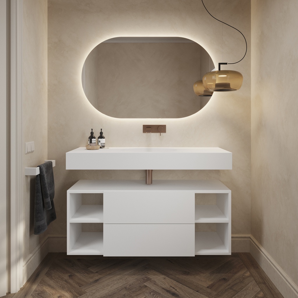 Ara Slim Corian Single Wall-Hung Washbasin Glacier White Front View