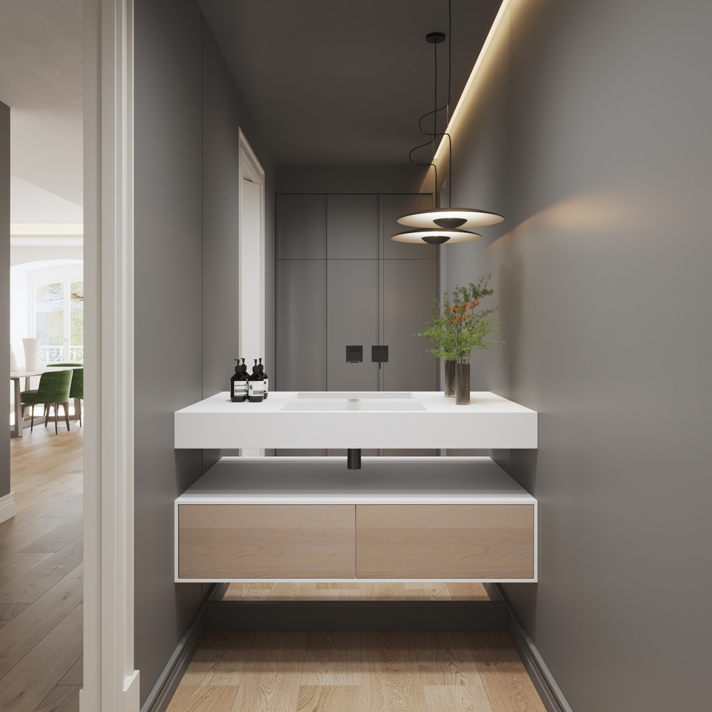 Gliese Slim Corian Single Wall-Hung Washbasin Glacier White Front View