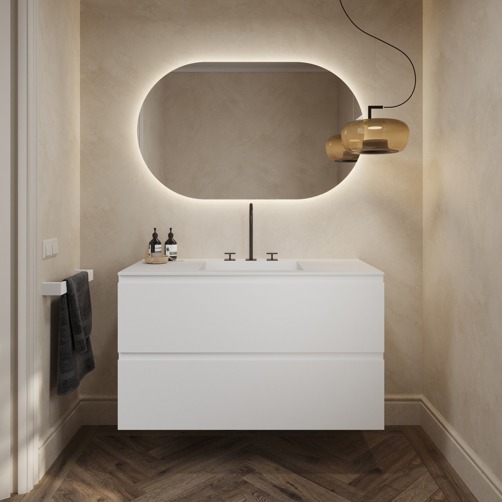 Cassiopeia Corian Single Vanity Top Glacier White Front View