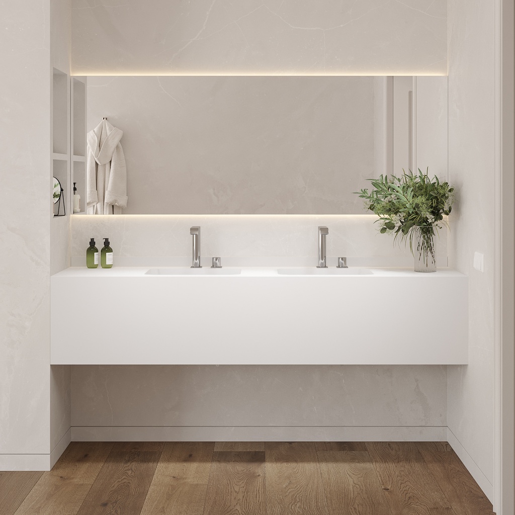 Orion Deep Corian Double Wall-Hung Washbasin Glacier White Front View