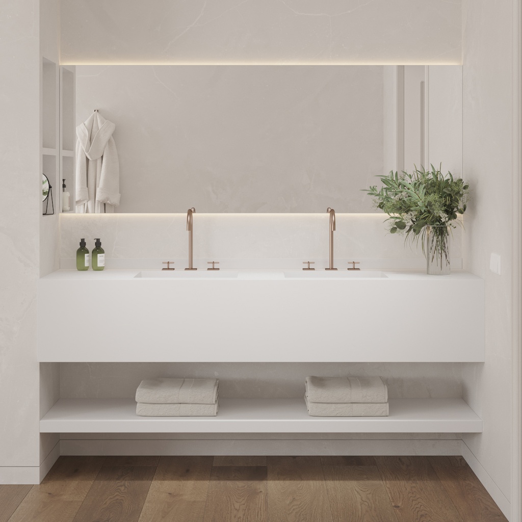 Pegasus Deep Corian Double Wall-Hung Washbasin Glacier White Front View