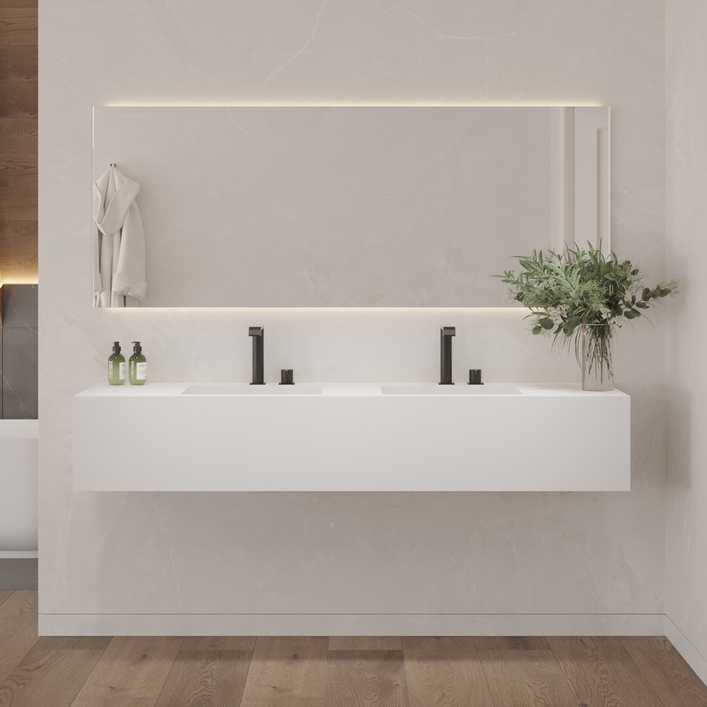 Aquila Deep Corian Double Wall-Hung Washbasin Glacier White Front View