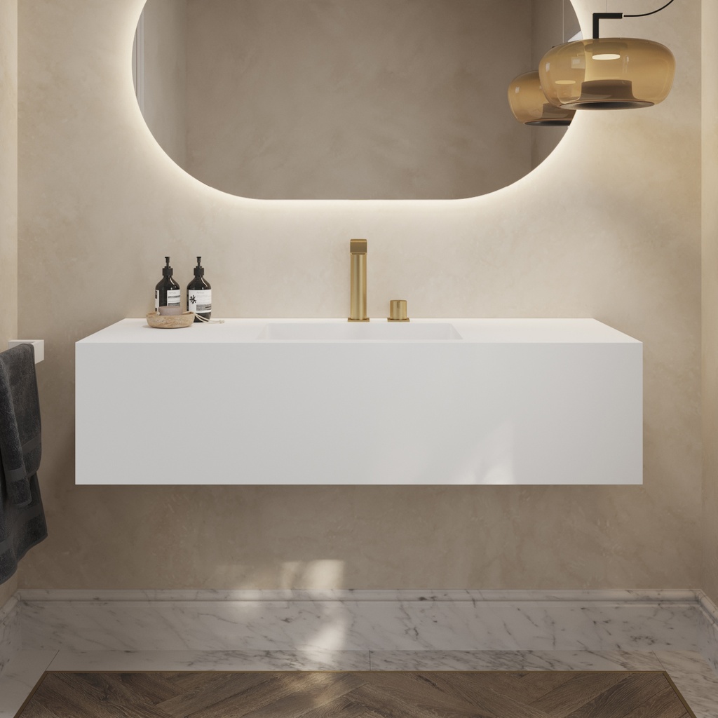 Aquila Deep Corian Single Wall-Hung Washbasin Glacier White Front View