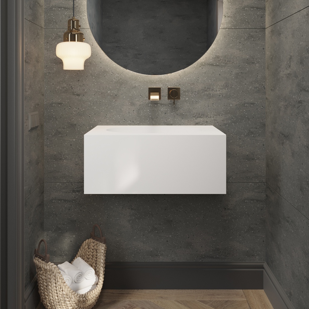 Ara Deep Mini Corian Wall hung Washbasin Glacier White Corian Front