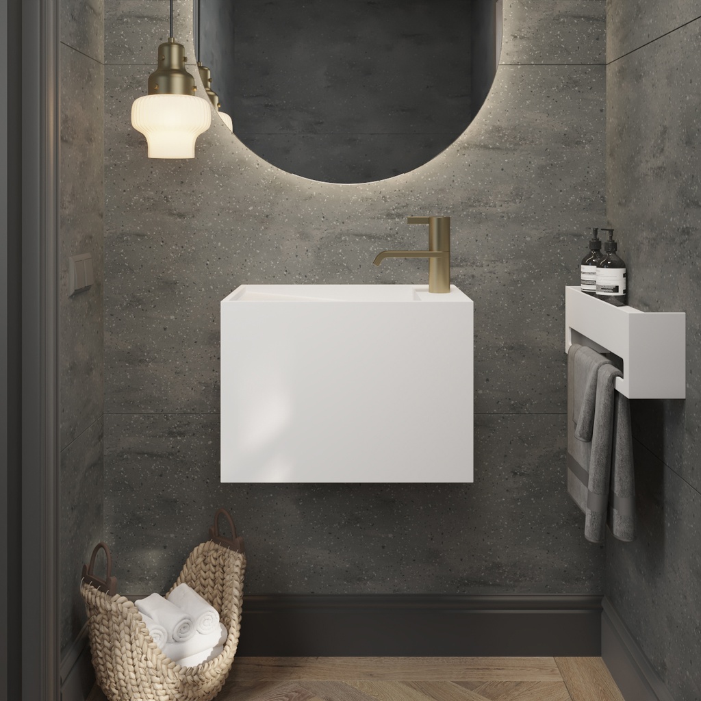 Perseus Deep Mini Corian Wall hung Washbasin Glacier White Corian Front