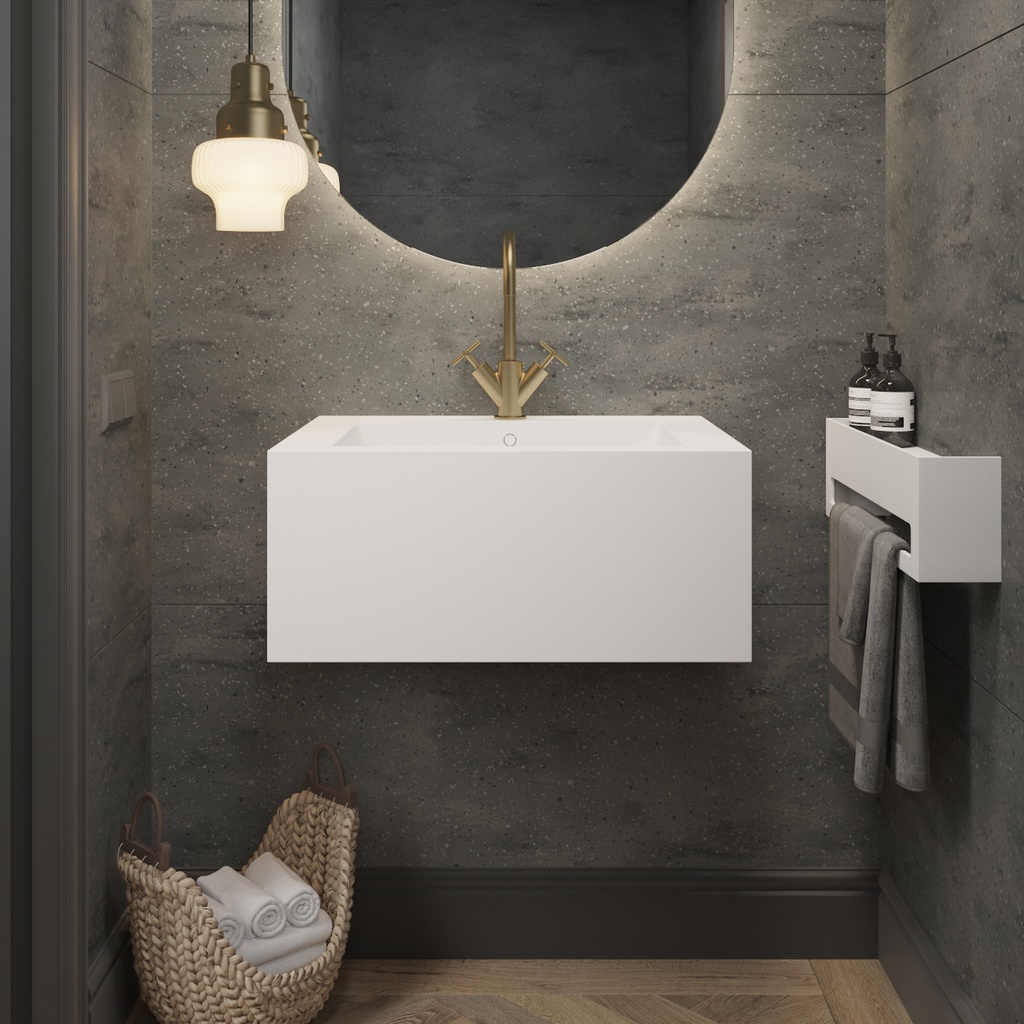 Refresh Deep Mini Corian Wall hung Washbasin Glacier White Corian Front
