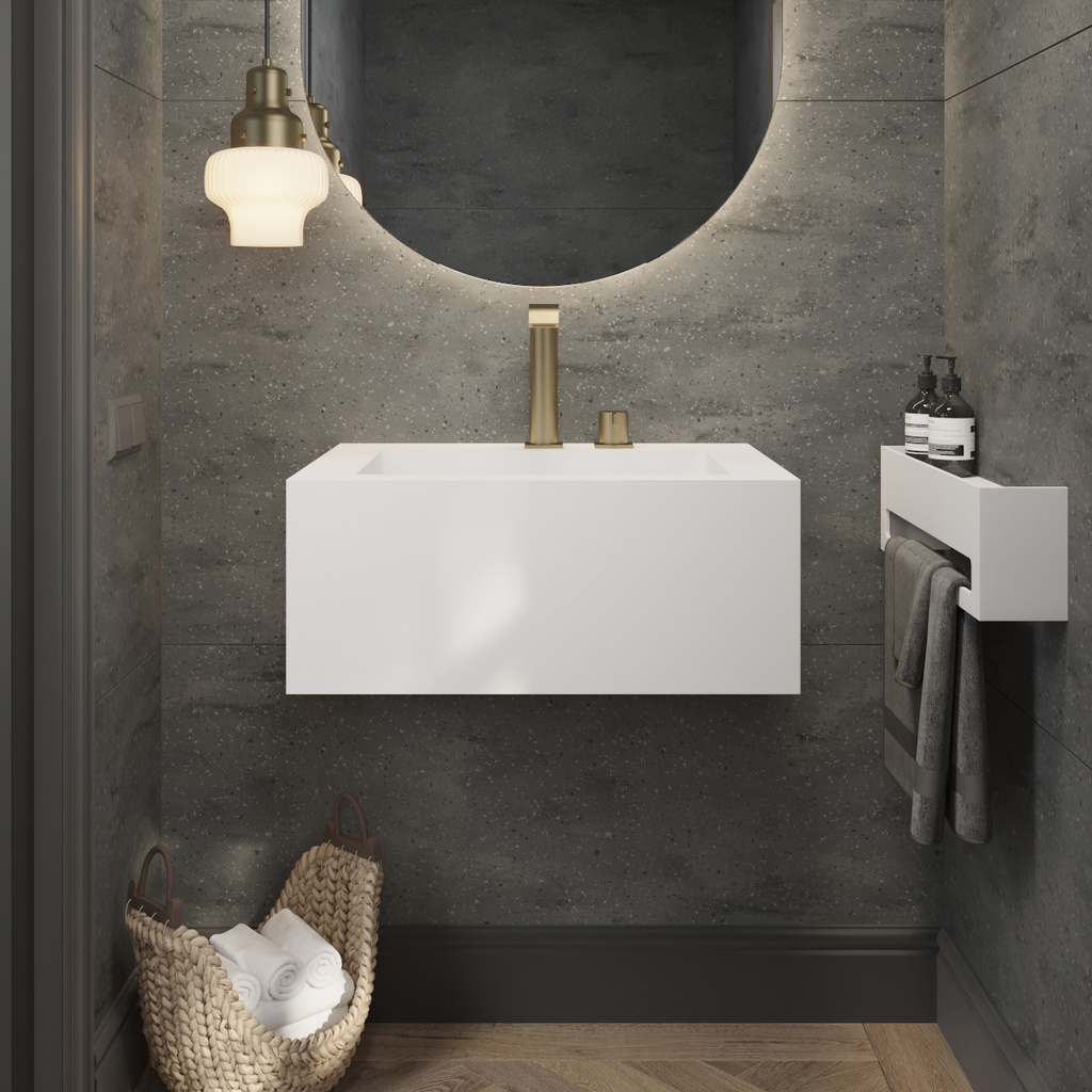 Aquila Deep Mini Corian Wall hung Washbasin Glacier White Corian Front