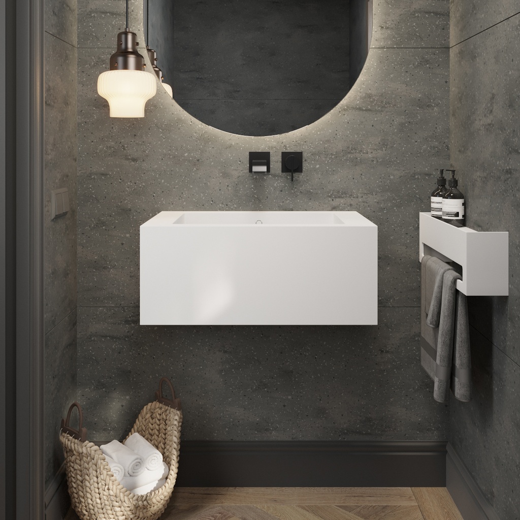 Energy Deep Mini Corian Wall hung Washbasin Glacier White Corian Front