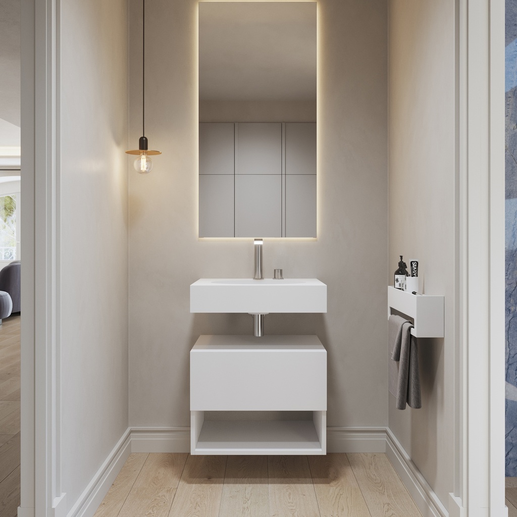 Ara Slim Mini Corian Wall hung Washbasin Glacier White Corian Front