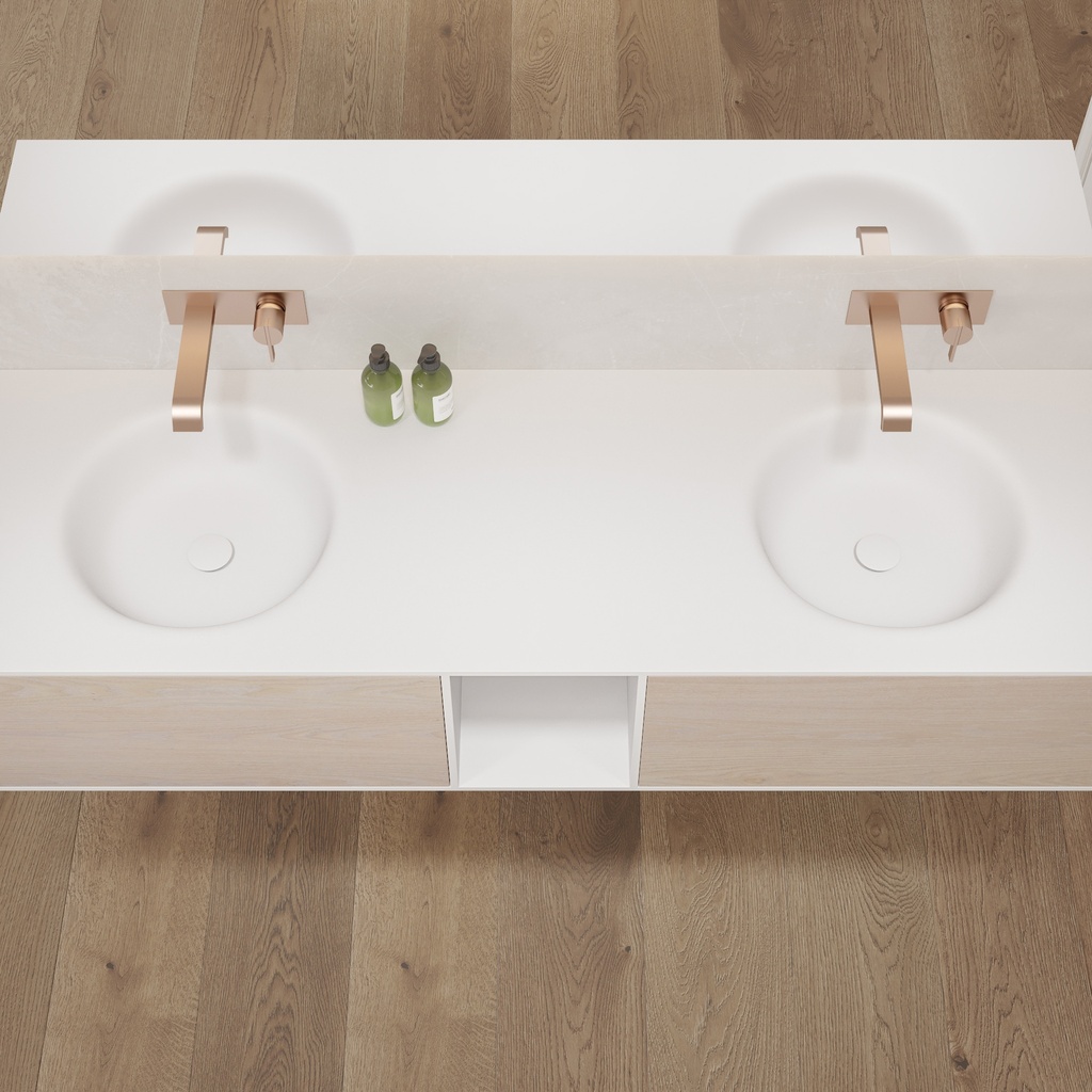 Rigel Corian Double Vanity Top Glacier White Top View