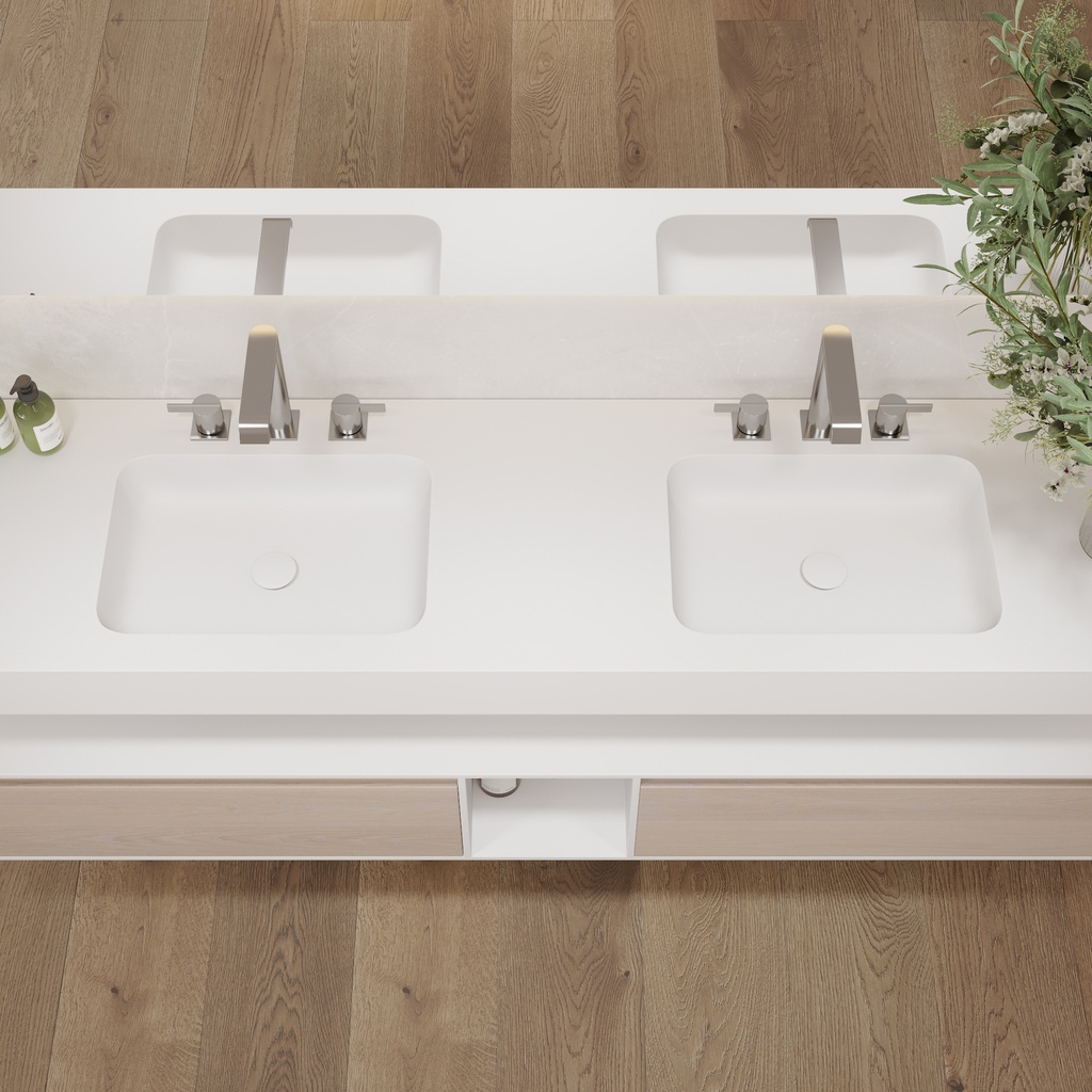 Orion Slim Corian Double Wall-Hung Washbasin Glacier White Top View