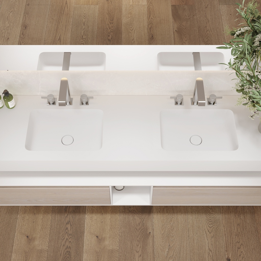 Orion Slim Corian Double Wall-Hung Washbasin Glacier White Top View