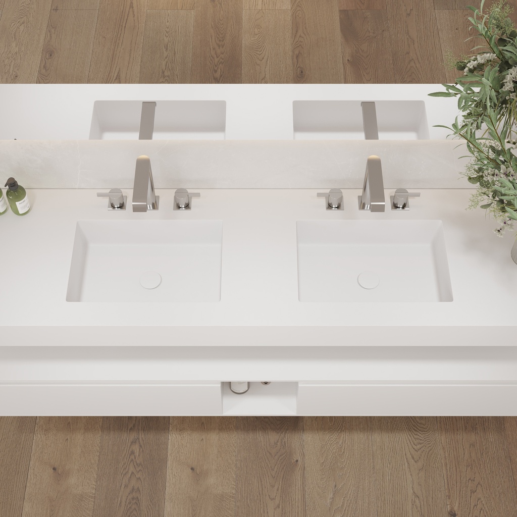 Pegasus Slim Corian Double Wall-Hung Washbasin Glacier White Top View