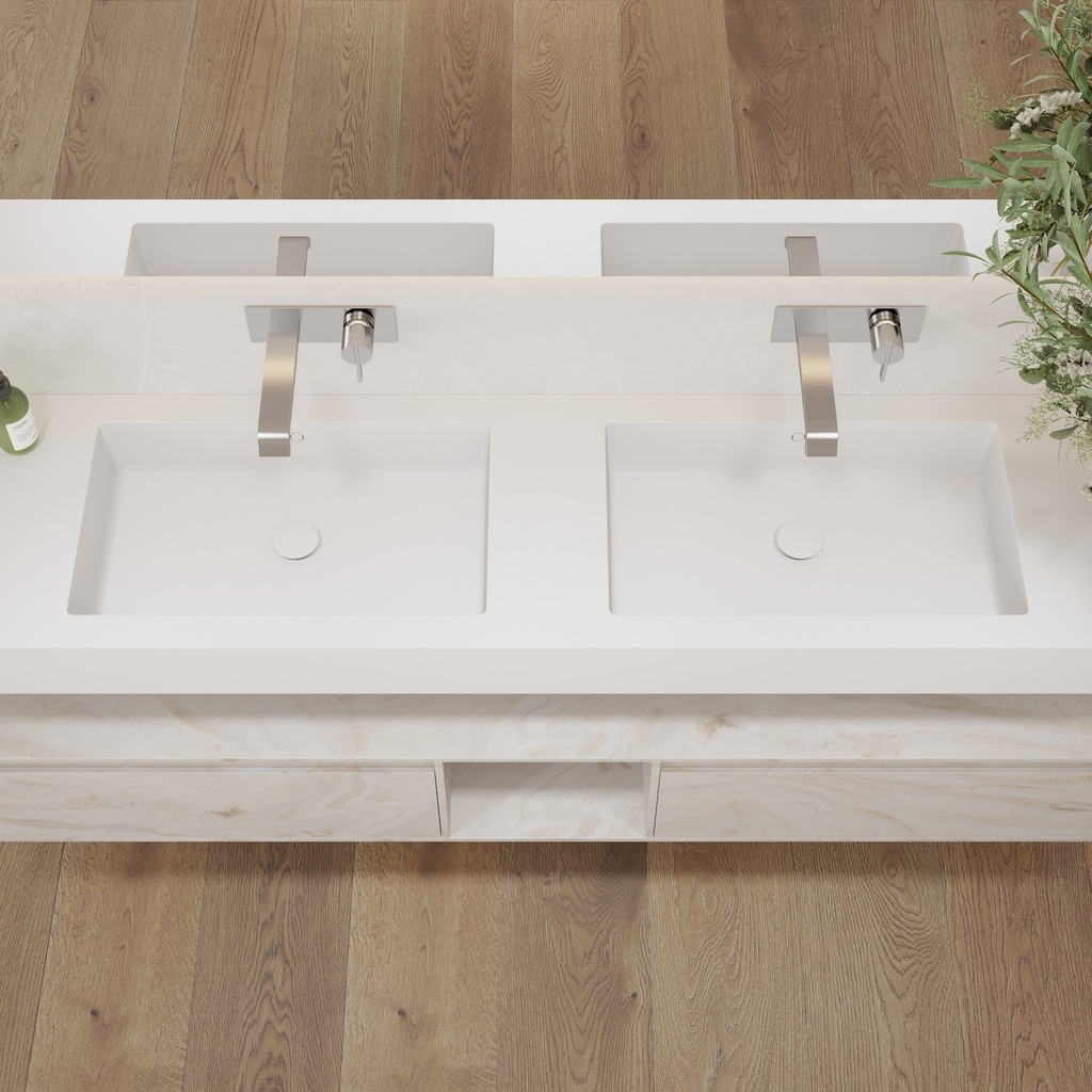 Quiet Slim Corian Double Wall-Hung Washbasin Glacier White Top View