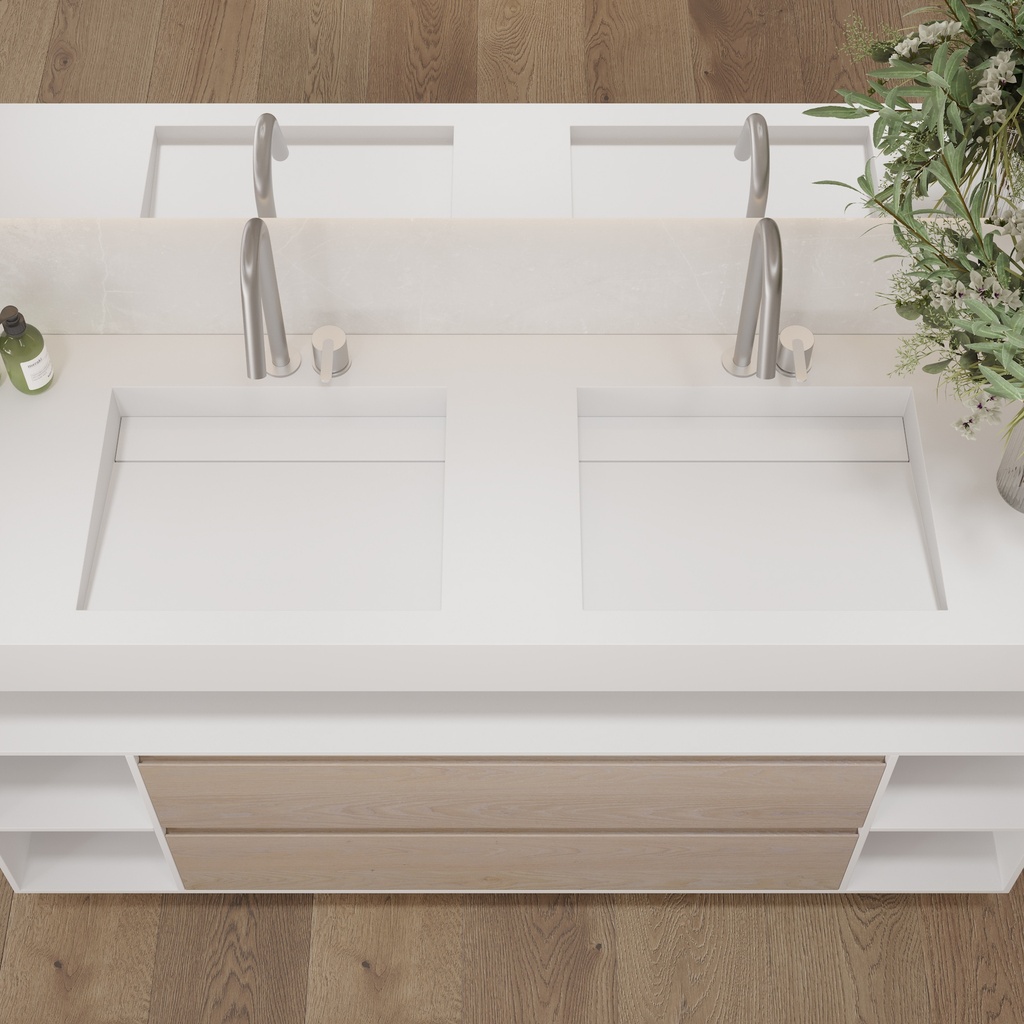 Cassiopeia Slim Corian Double Wall-Hung Washbasin Glacier White Top View