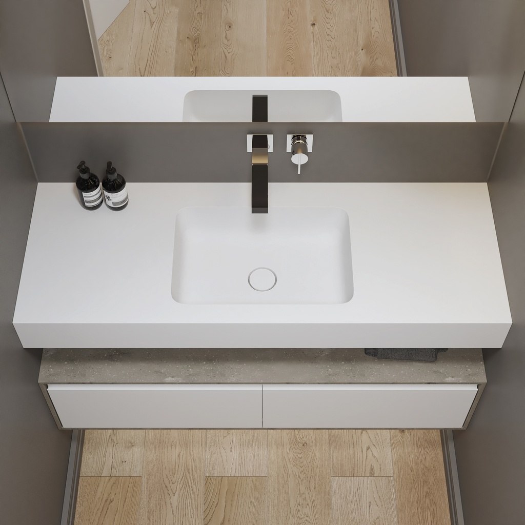 Orion Slim Corian Single Wall-Hung Washbasin Glacier White Top View