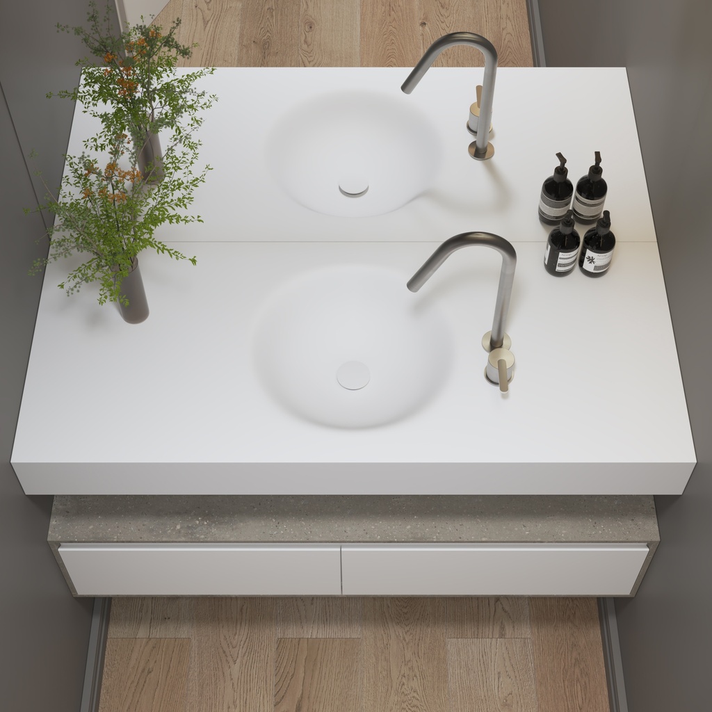 Rigel Slim Corian Single Wall-Hung Washbasin Glacier White Top View