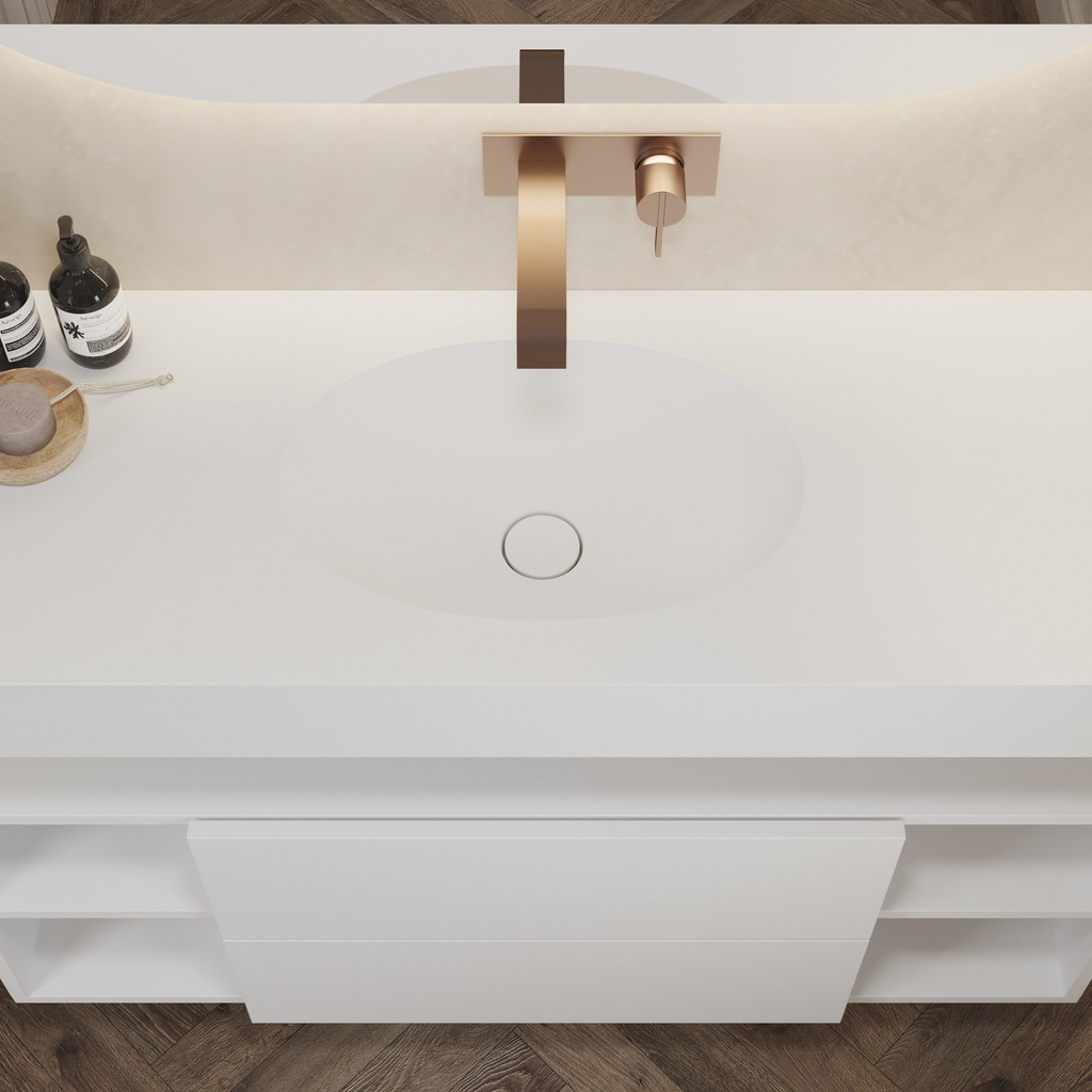 Ara Slim Corian Single Wall-Hung Washbasin Glacier White Top View