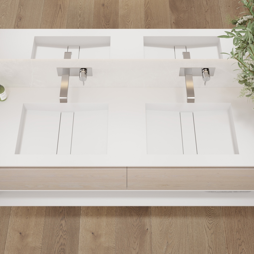 Hatysa Corian Double Vanity Top Glacier White Top View