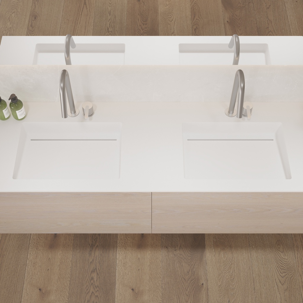 Aquila Corian Double Vanity Top Glacier White Top View