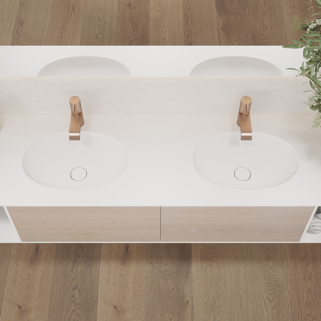 Ara Corian Double Vanity Top Glacier White Top View