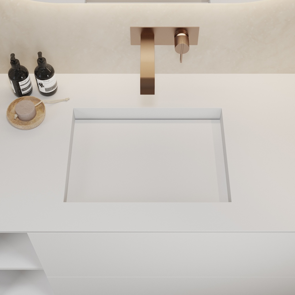 Gliese Corian Single Vanity Top Glacier White Top View