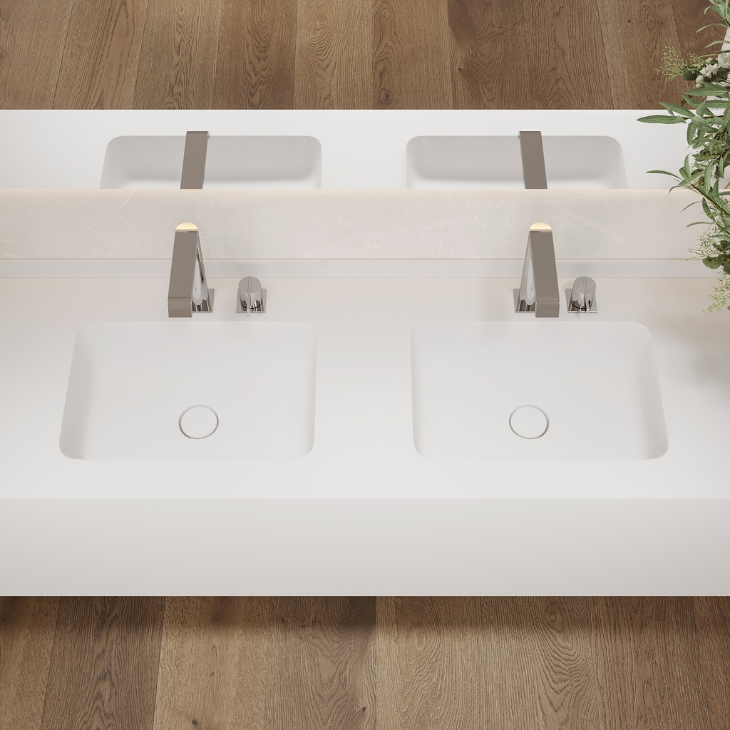 Orion Deep Corian Double Wall-Hung Washbasin Glacier White Top View
