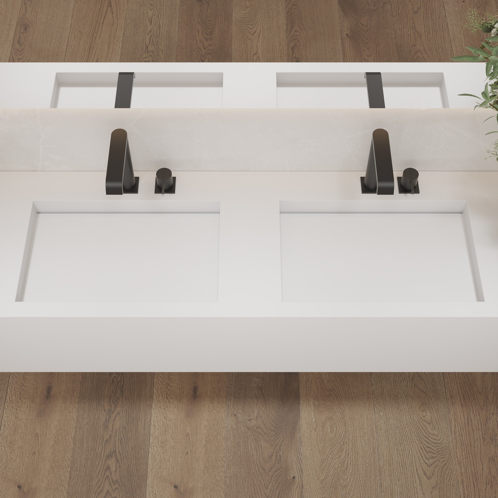 Gliese Deep Corian Double Wall-Hung Washbasin Glacier White Top View