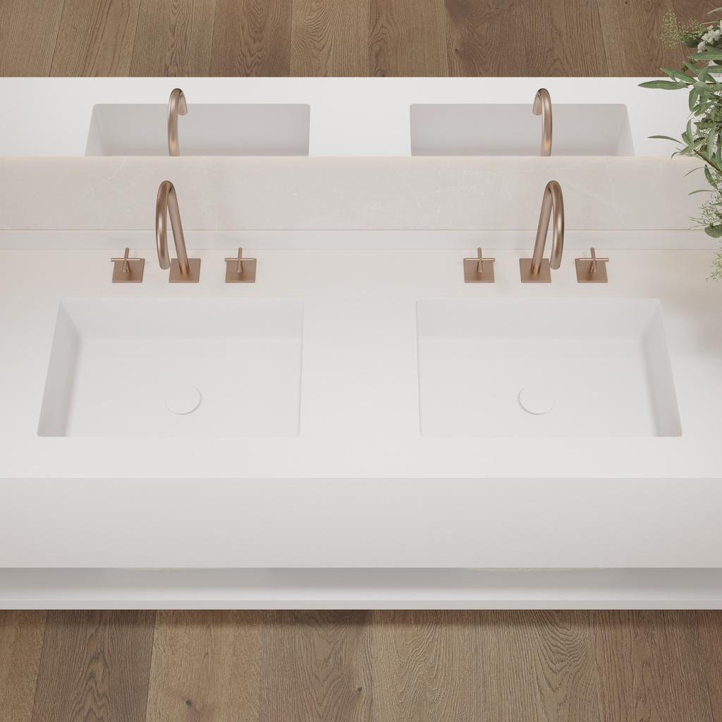 Pegasus Deep Corian Double Wall-Hung Washbasin Glacier White Top View