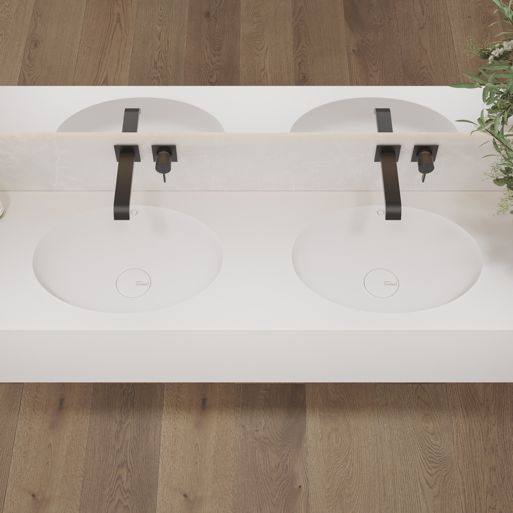 Relax Deep Corian Double Wall-Hung Washbasin Glacier White Top View