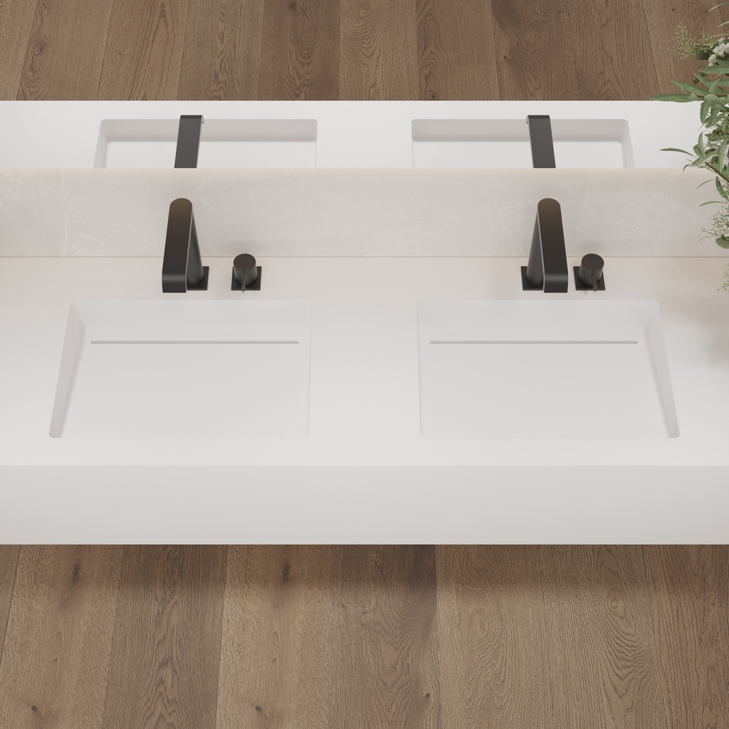 Aquila Deep Corian Double Wall-Hung Washbasin Glacier White Top View