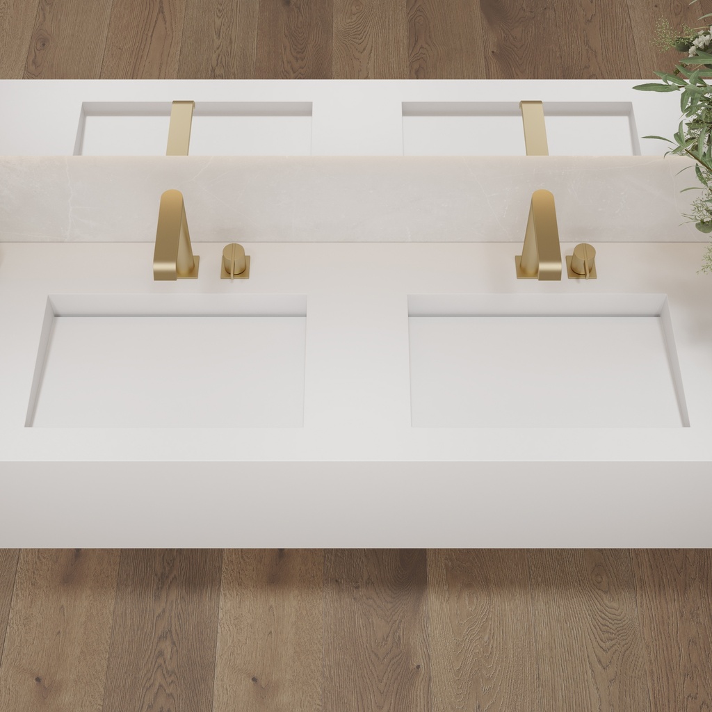 Sagitta Deep Corian Double Wall-Hung Washbasin Glacier White Top View