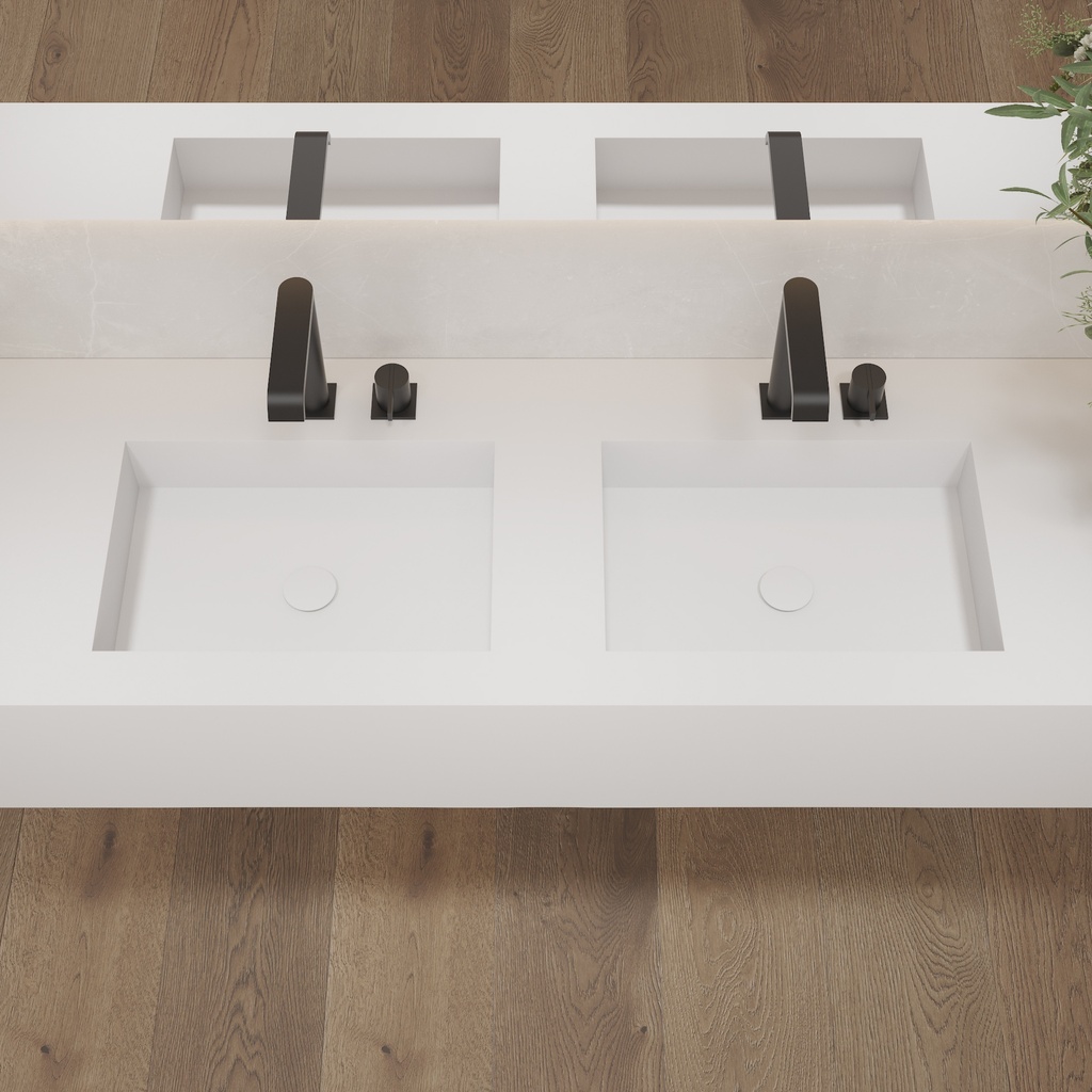 Andromeda Deep Corian Double Wall-Hung Washbasin Glacier White Top View