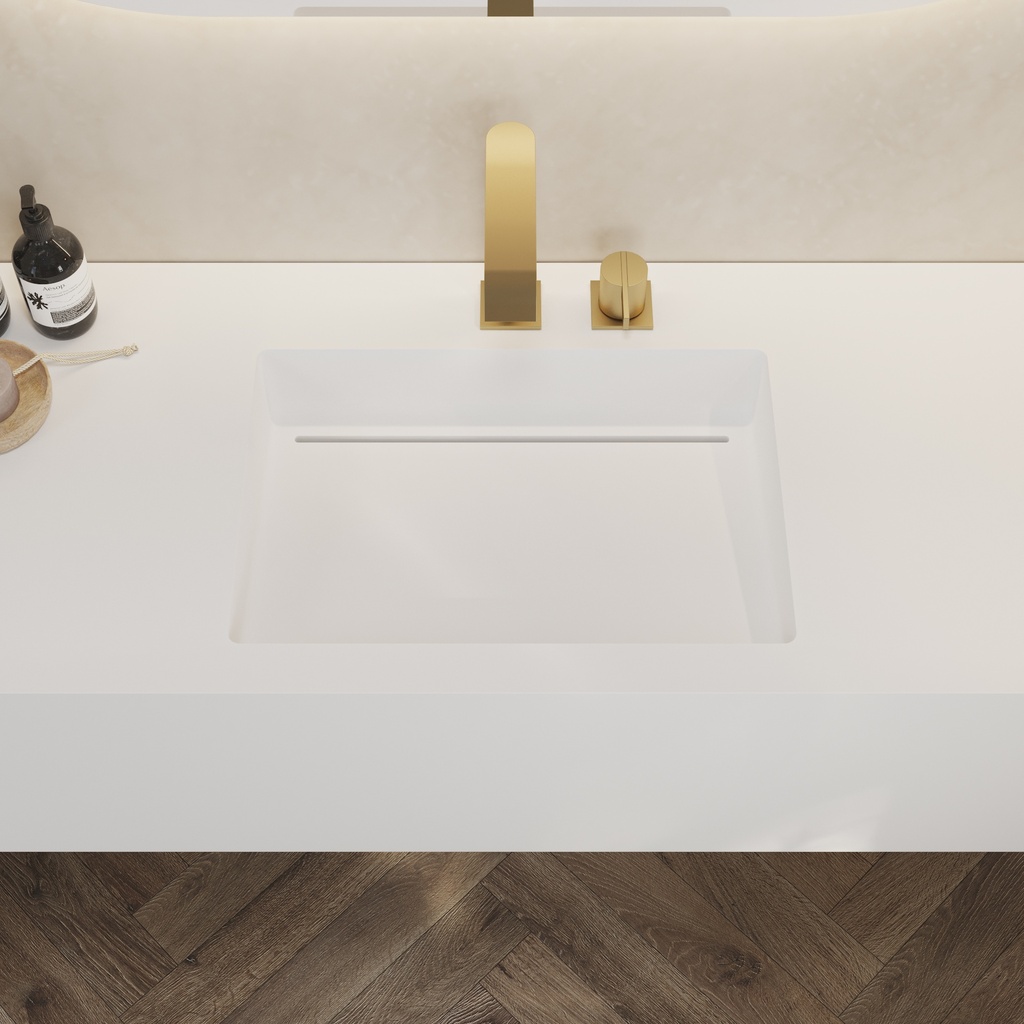 Aquila Deep Corian Single Wall-Hung Washbasin Glacier White Top View