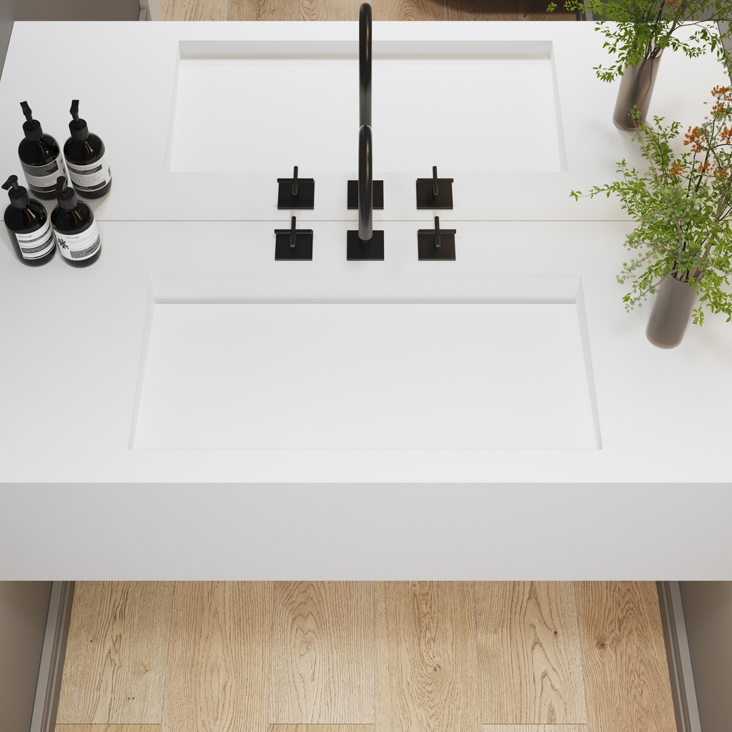 Sagitta Deep Corian Single Wall-Hung Washbasin Glacier White Top View