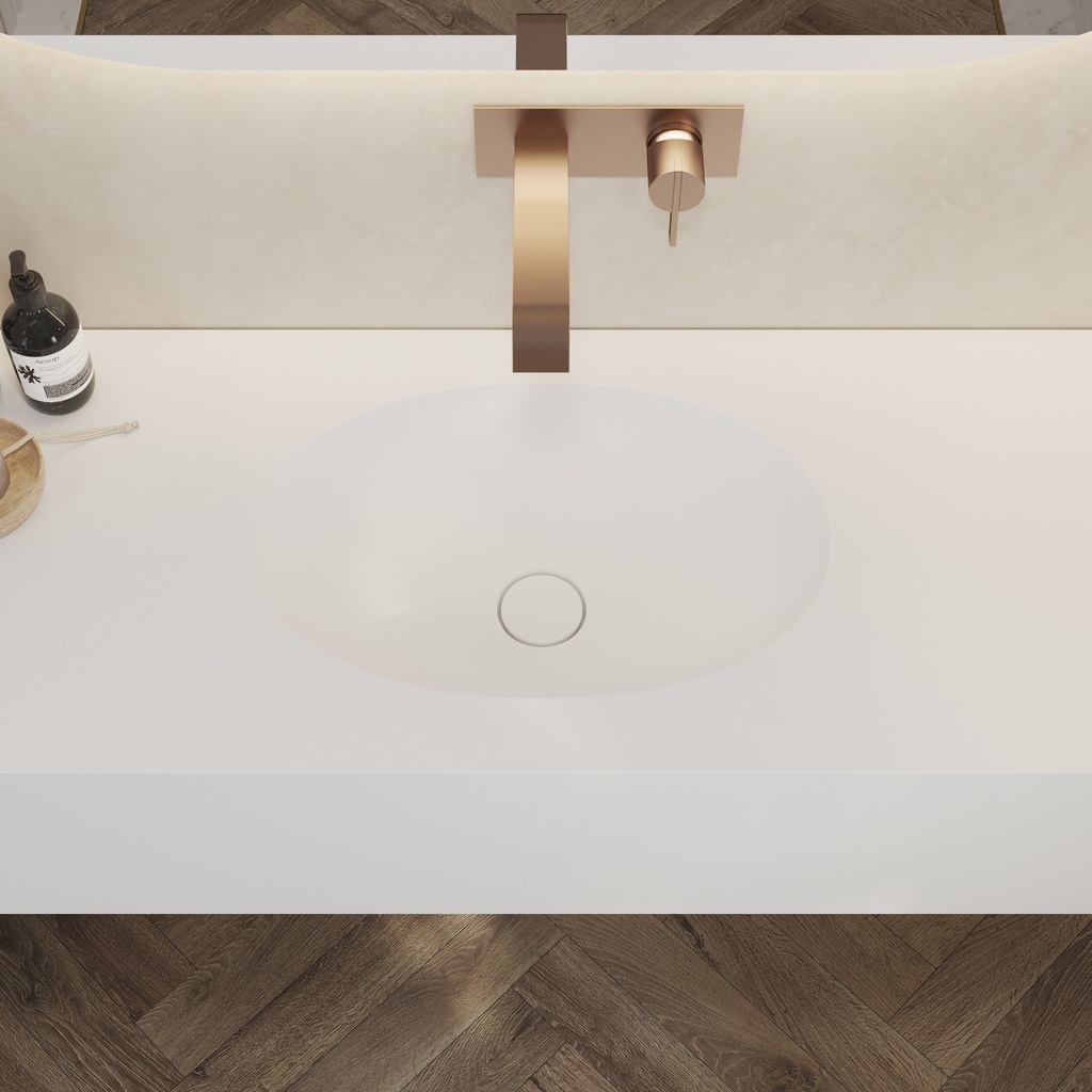 Ara Deep Corian Single Wall-Hung Washbasin Glacier White Top View