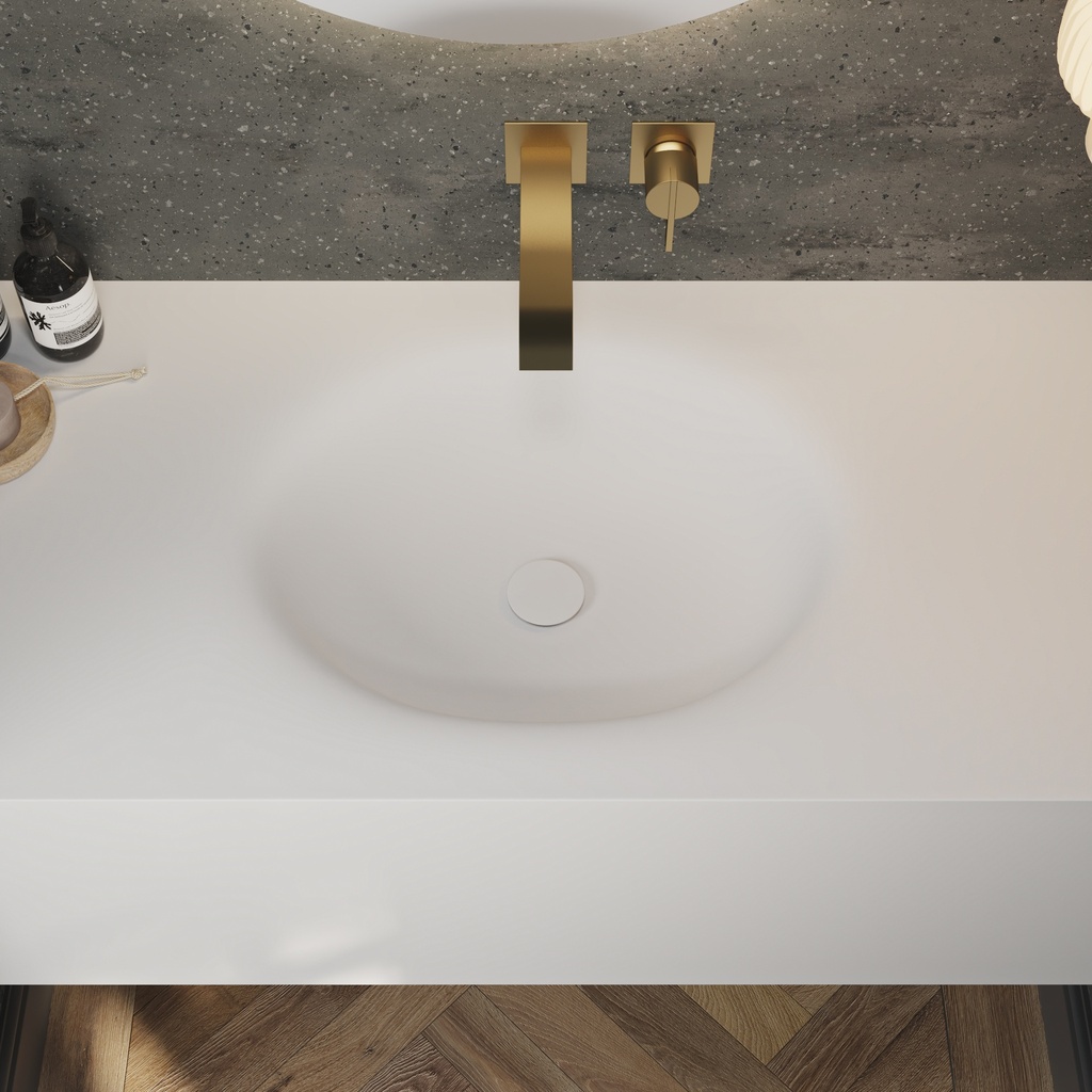 Delta Deep Corian Single Wall-Hung Washbasin Glacier White Top View