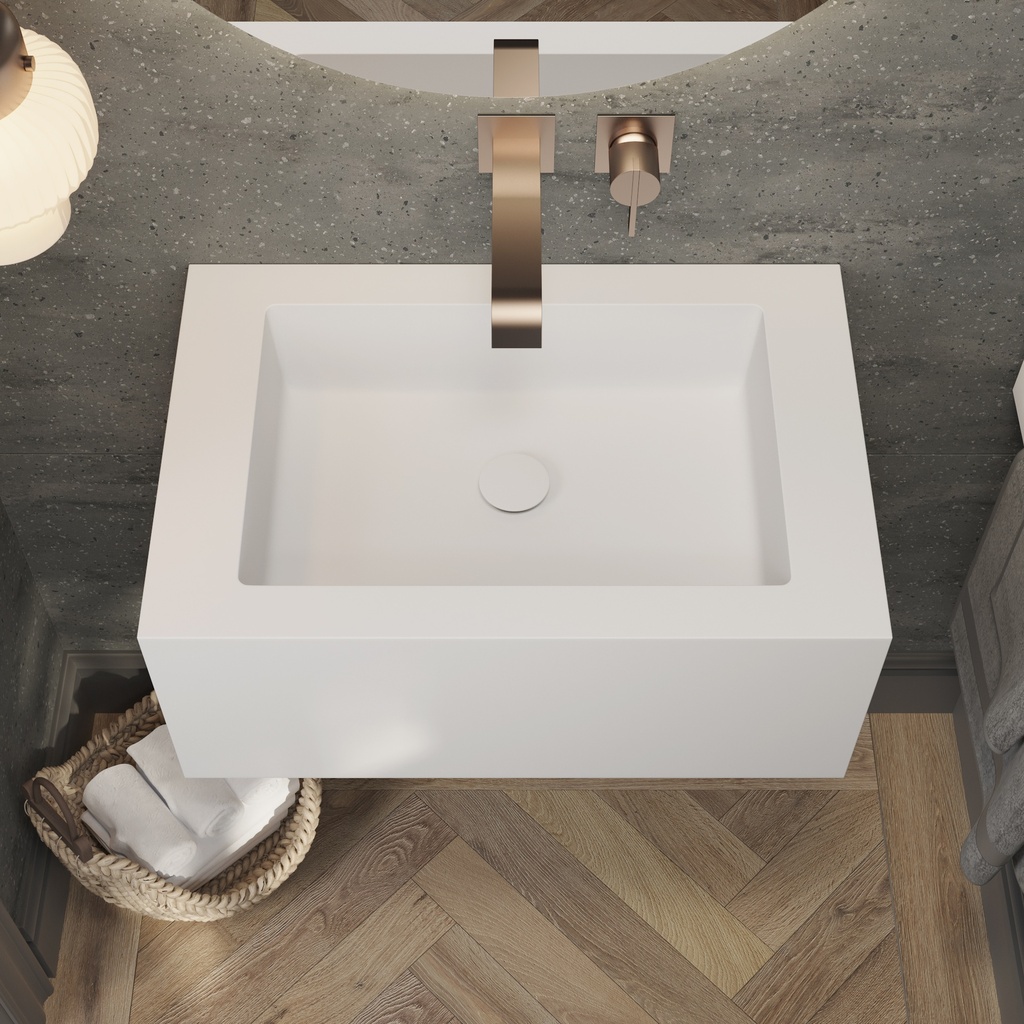 Quiet Deep Mini Corian Wall hung Washbasin Glacier White Corian Top