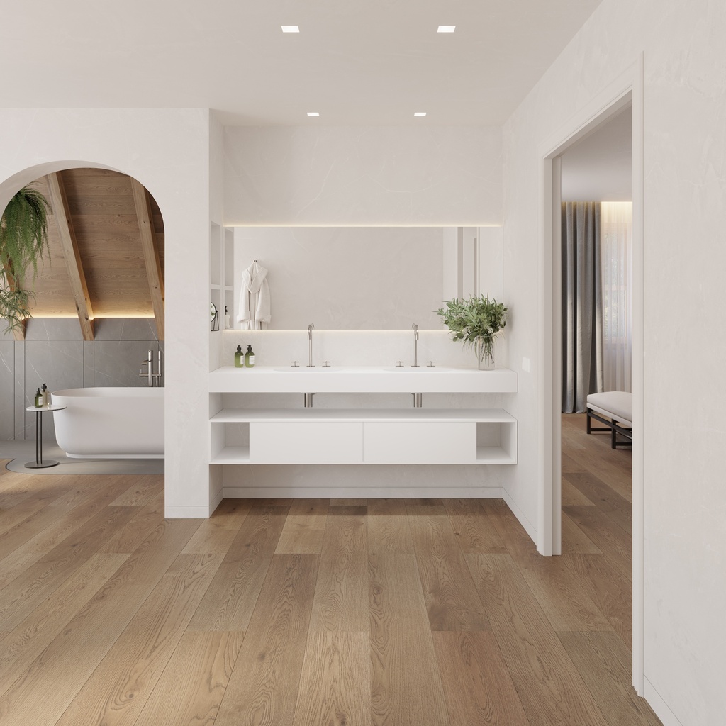 Ara Slim Corian Double Wall-Hung Washbasin Glacier White Overview