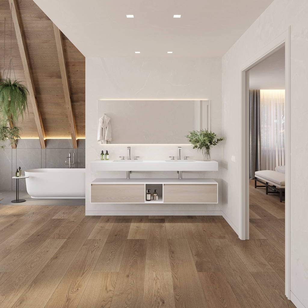 Orion Slim Corian Double Wall-Hung Washbasin Glacier White Overview
