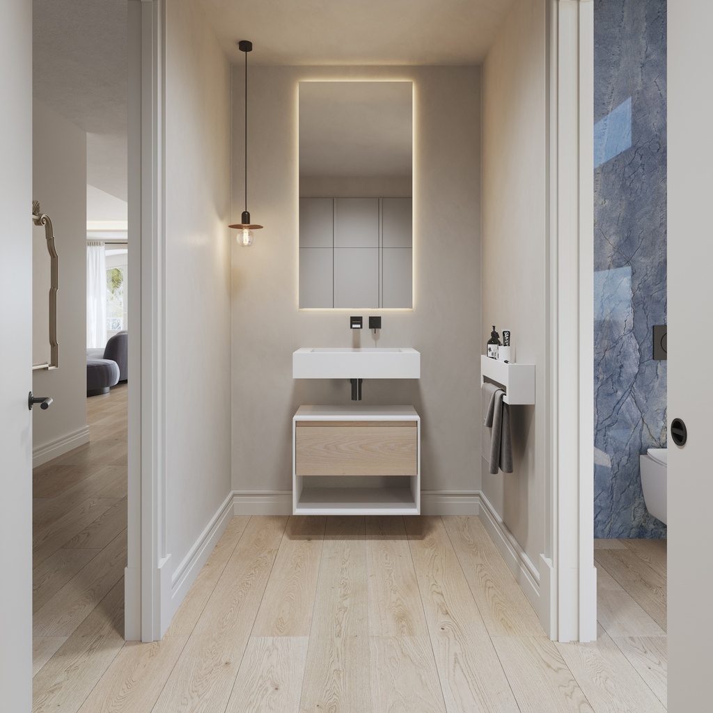 Pegasus Slim Mini Corian Wall hung Washbasin Glacier White Corian Overview